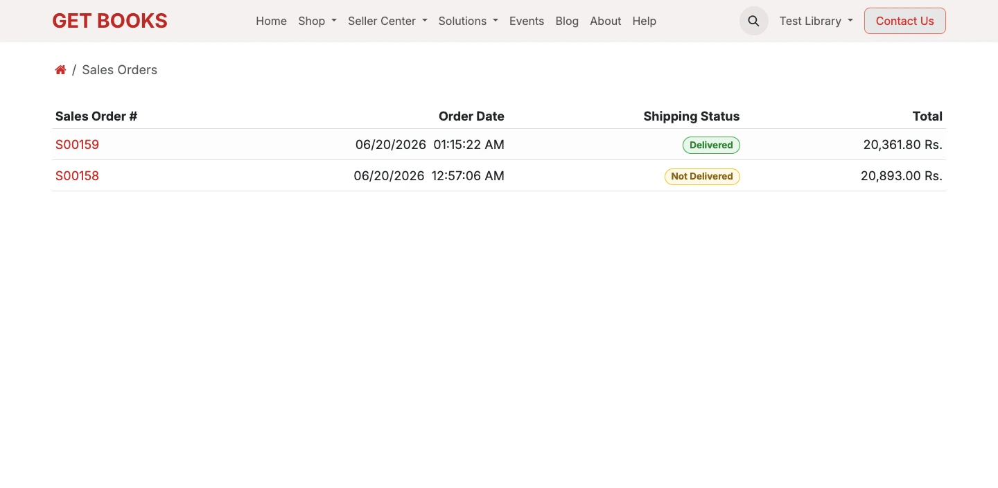 Screenshot of Librarian Portal sales order interface with purchase order details, vendor responses, and status tracking.