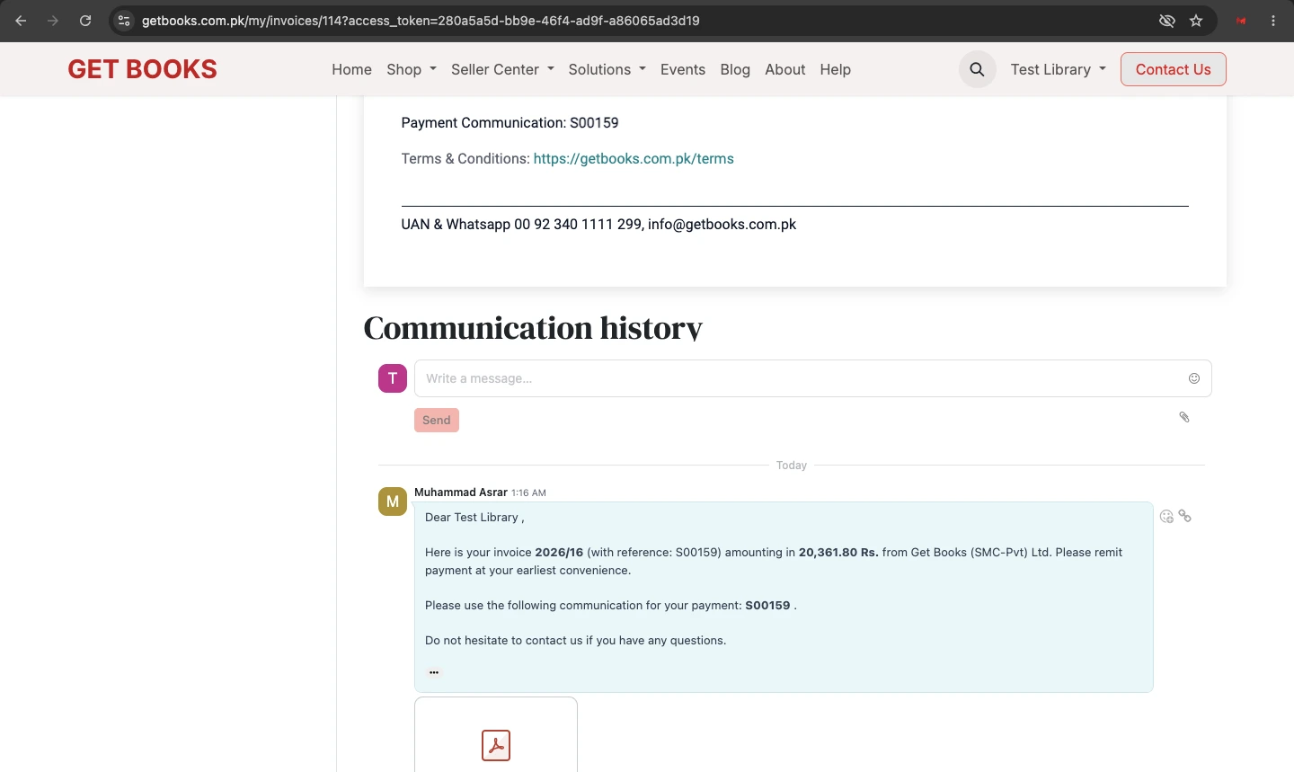 Screenshot of Librarian Portal communication log displaying past messages with vendors, authors, and publishers.